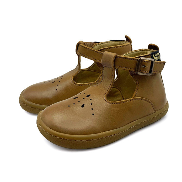 Lark Kids T-Bar Barefoot Shoe Tan Leather