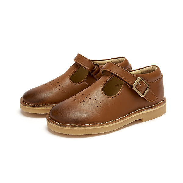 Penny Vegan T-Bar Kids Shoe Chestnut Brown Synthetic Leather | Size: EU 31/UK 12.5/US 1