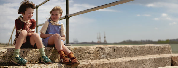 Kids wearing retro Young Soles sneakers during outdoor play