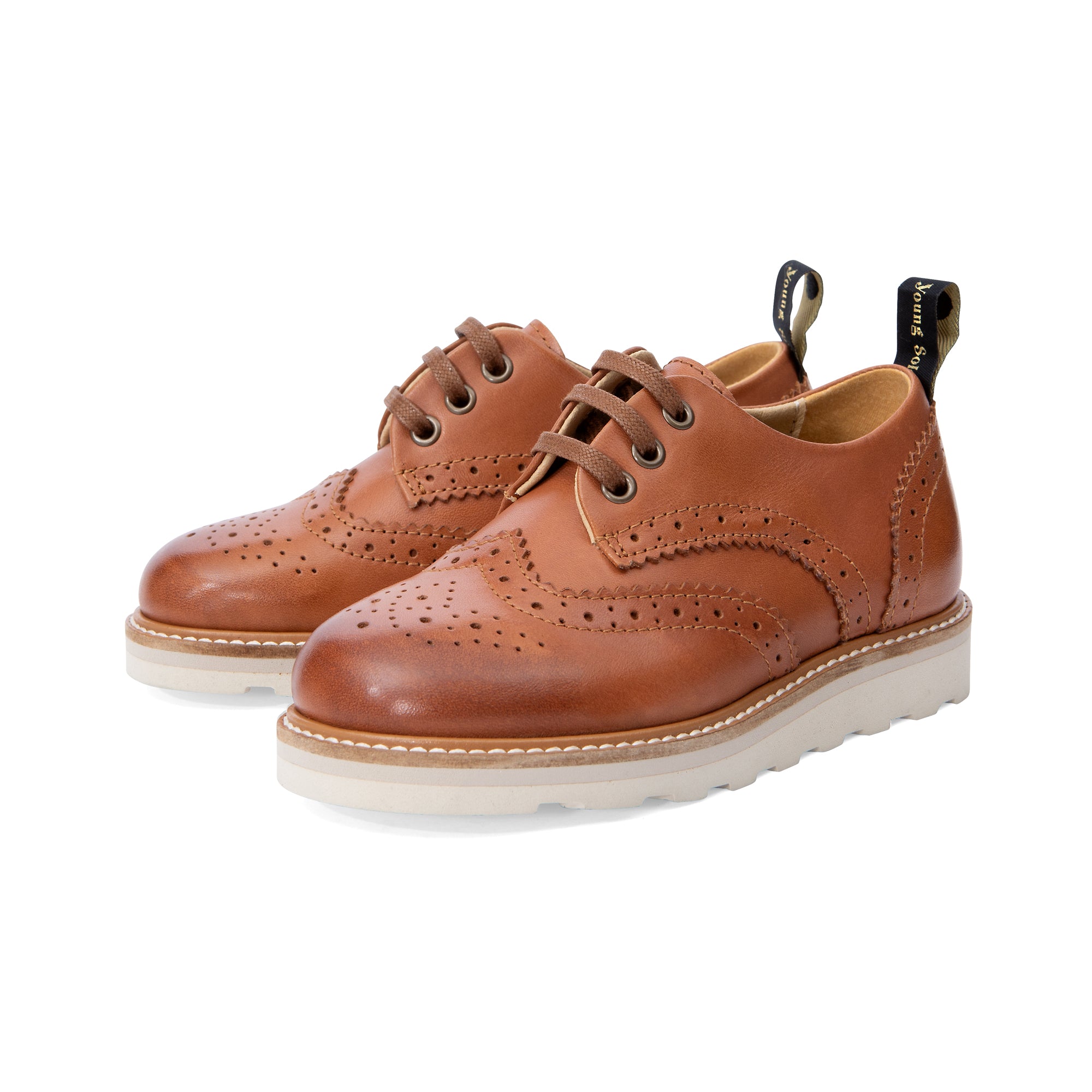 Brando Brogue Kids Shoe Tan Burnished Leather