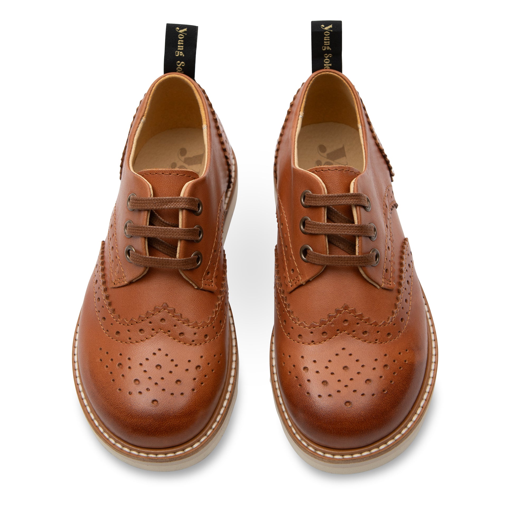 Brando Brogue Kids Shoe Tan Burnished Leather