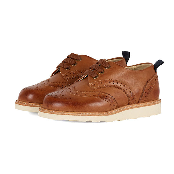 Brando Brogue Kids Shoe Tan Burnished Leather