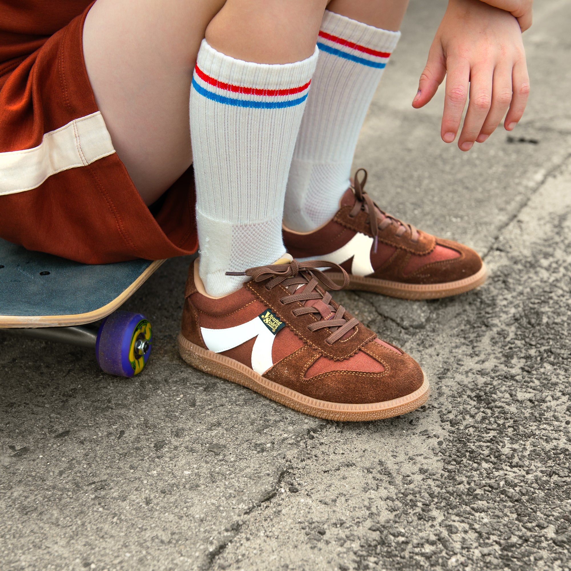 Brooking Kids Classic Court Sneaker - Bark Textile and Suede