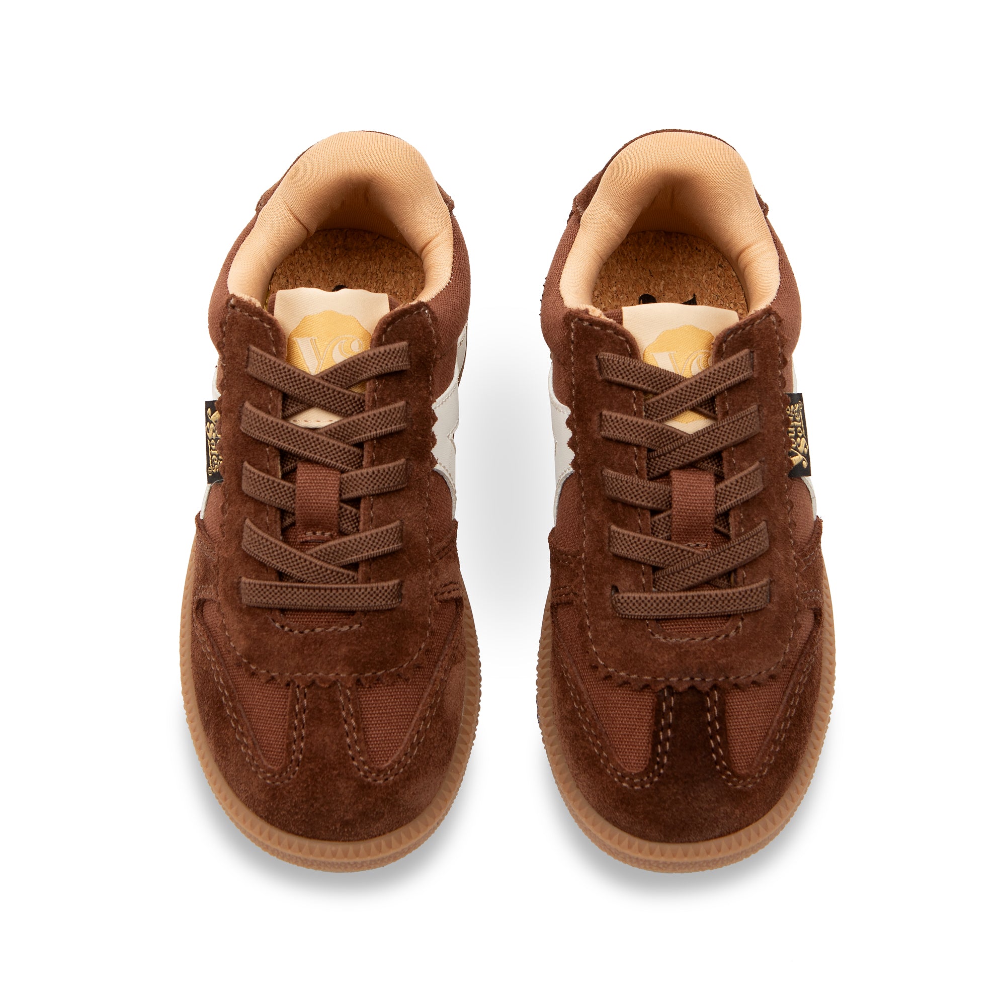 Pair of Brooking brown children's sneakers on a white background