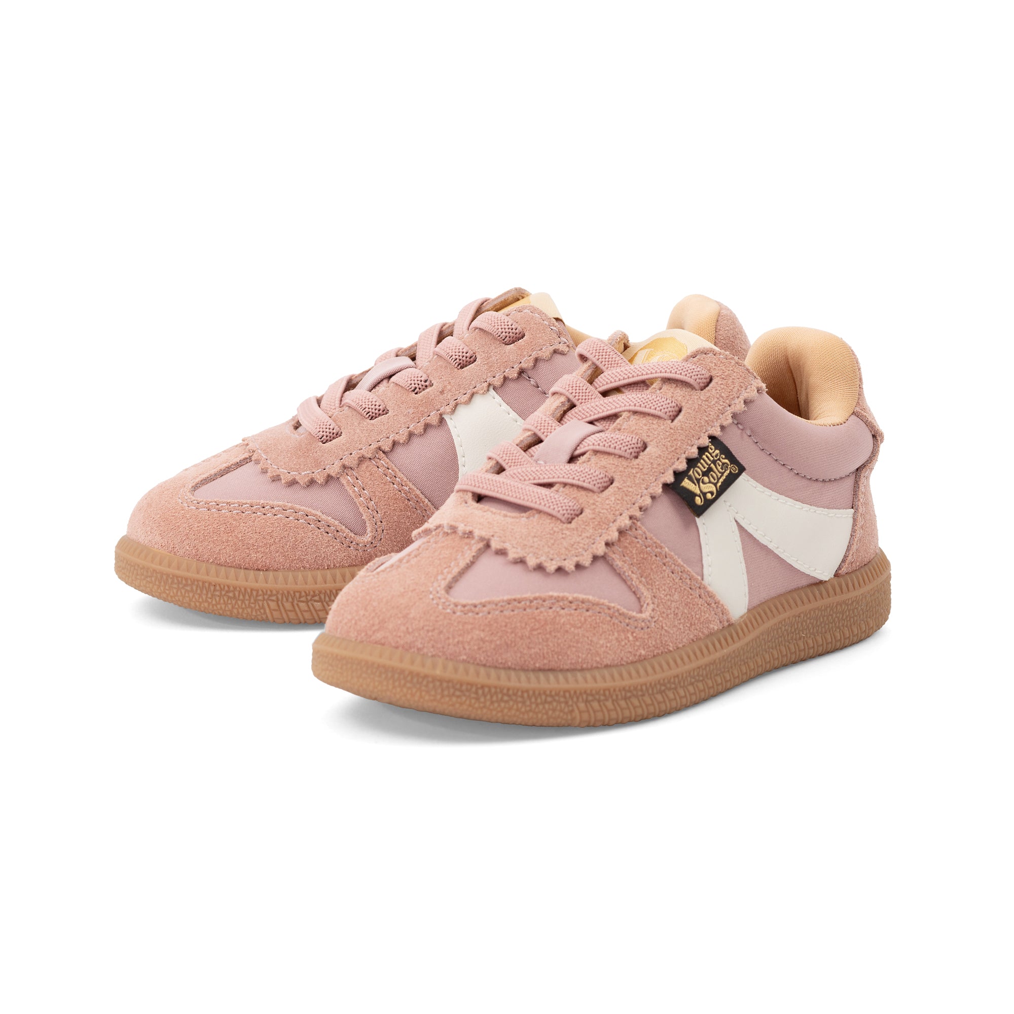 Pair of Brooking pink children's sneakers on a white background