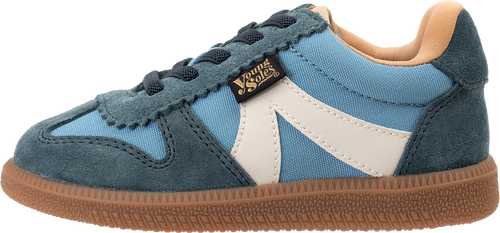 Brooking blue children's sneaker with white accents on a white background