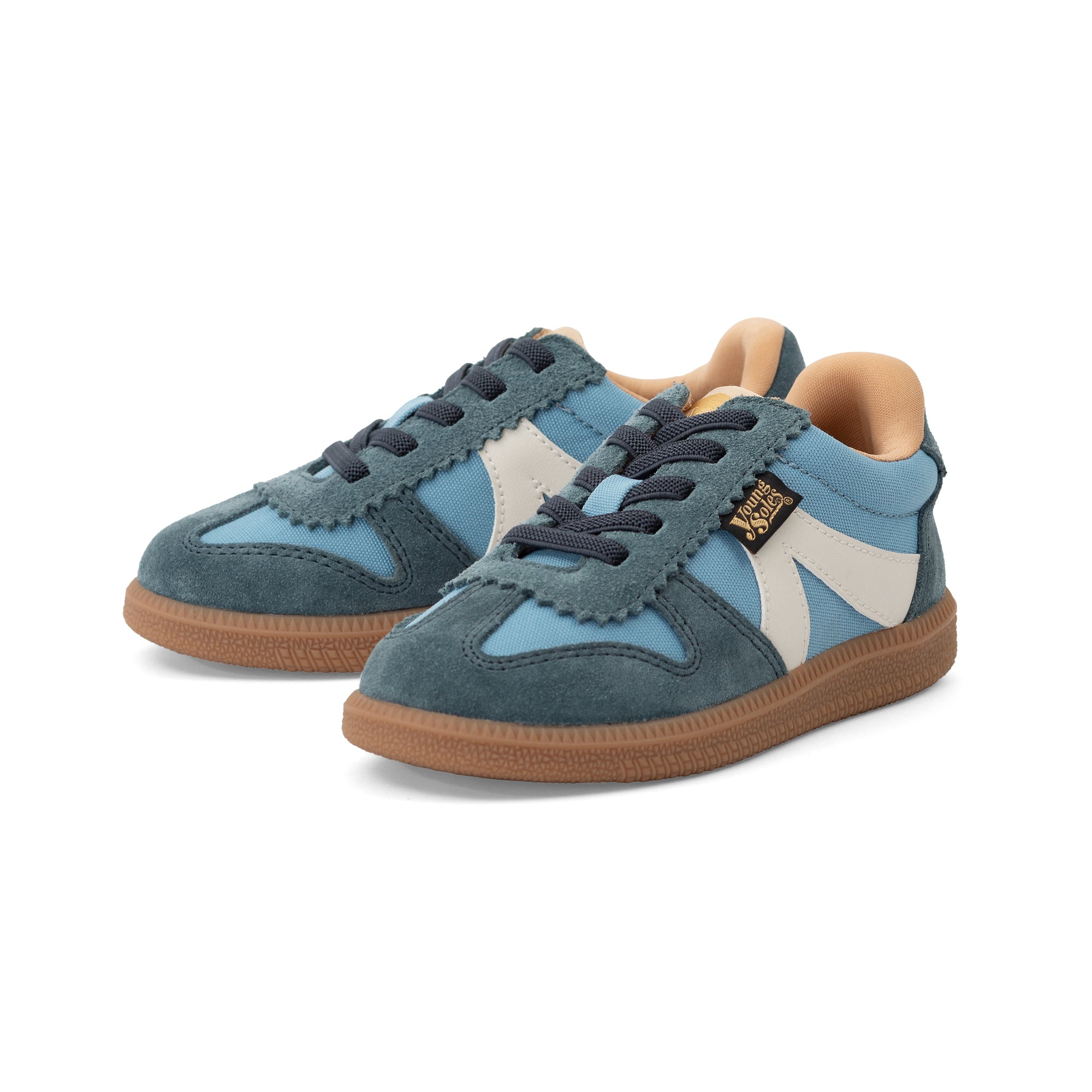 Pair of Brooking blue children's sneakers on a white background