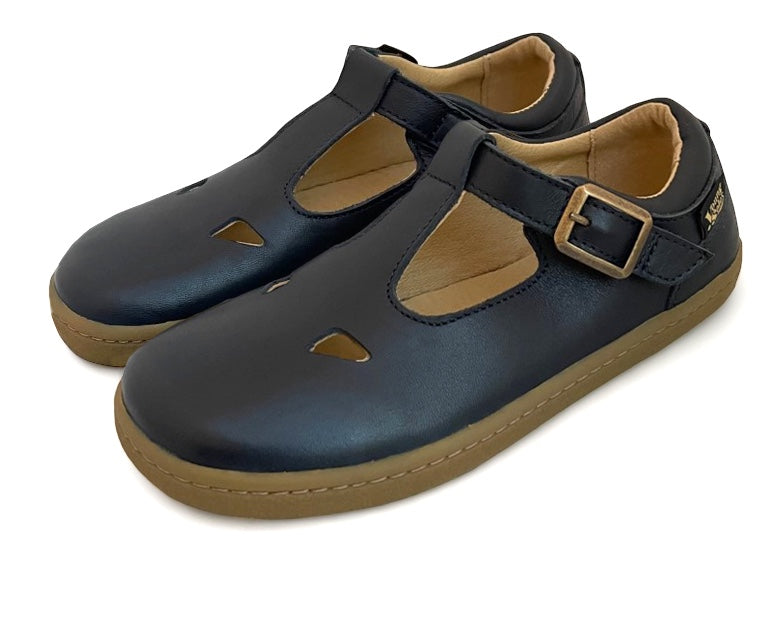 Darcey T-Bar Kinder Barfußschuh Navy Leder