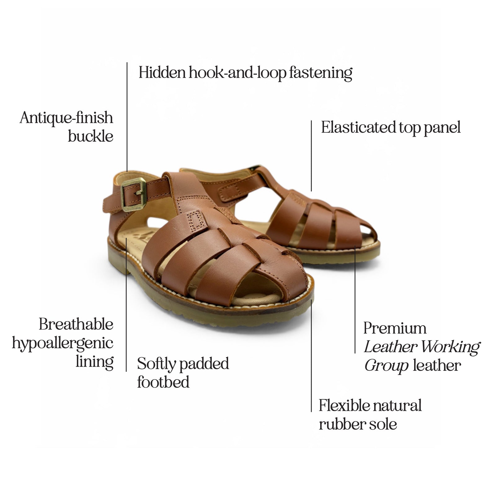 Sandale de pêcheur Noah Kids en cuir marron châtain