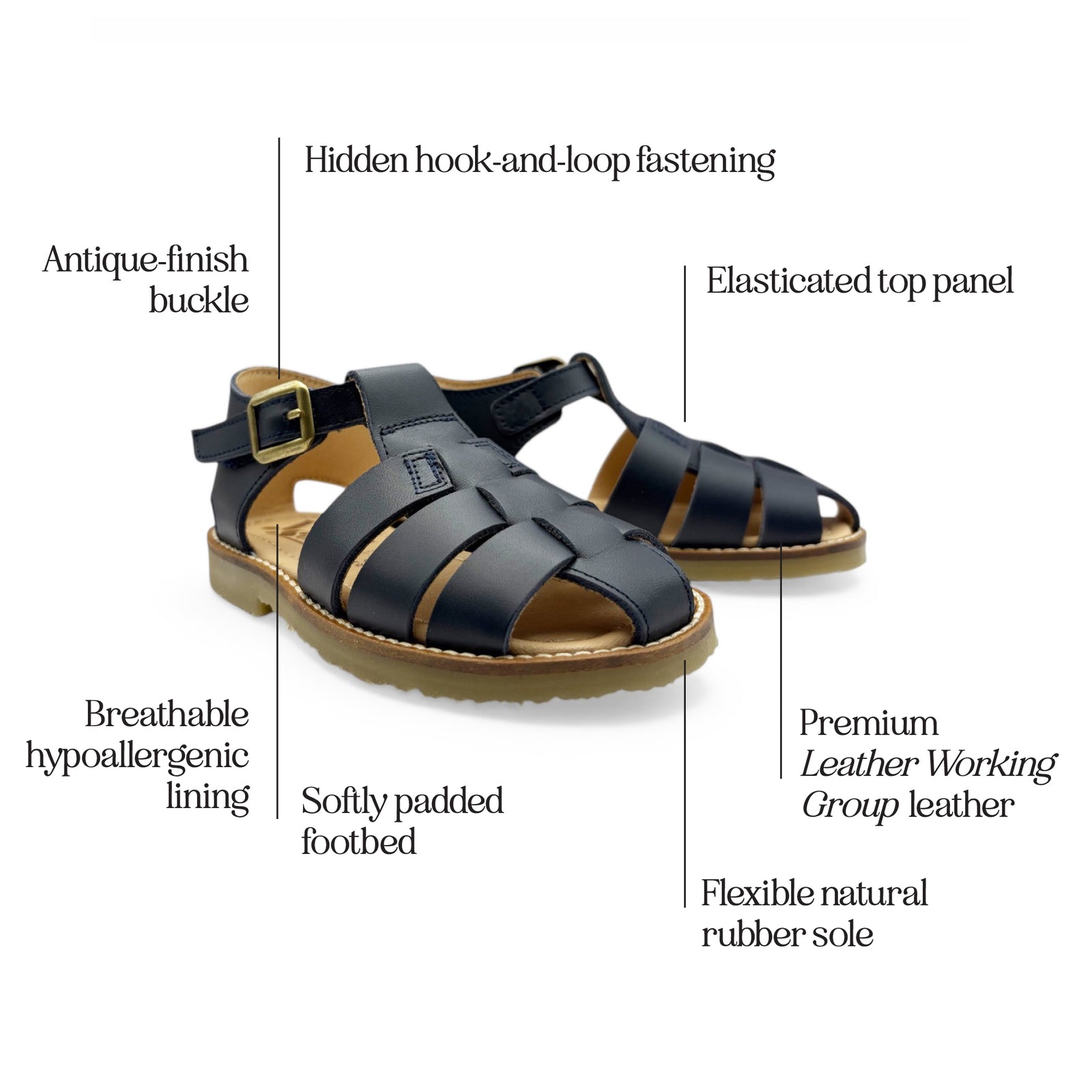 Sandale de pêcheur Noah Kids en cuir bleu marine