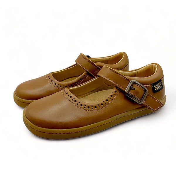 Chaussures pieds nus Holly Mary Jane pour enfants en cuir beige