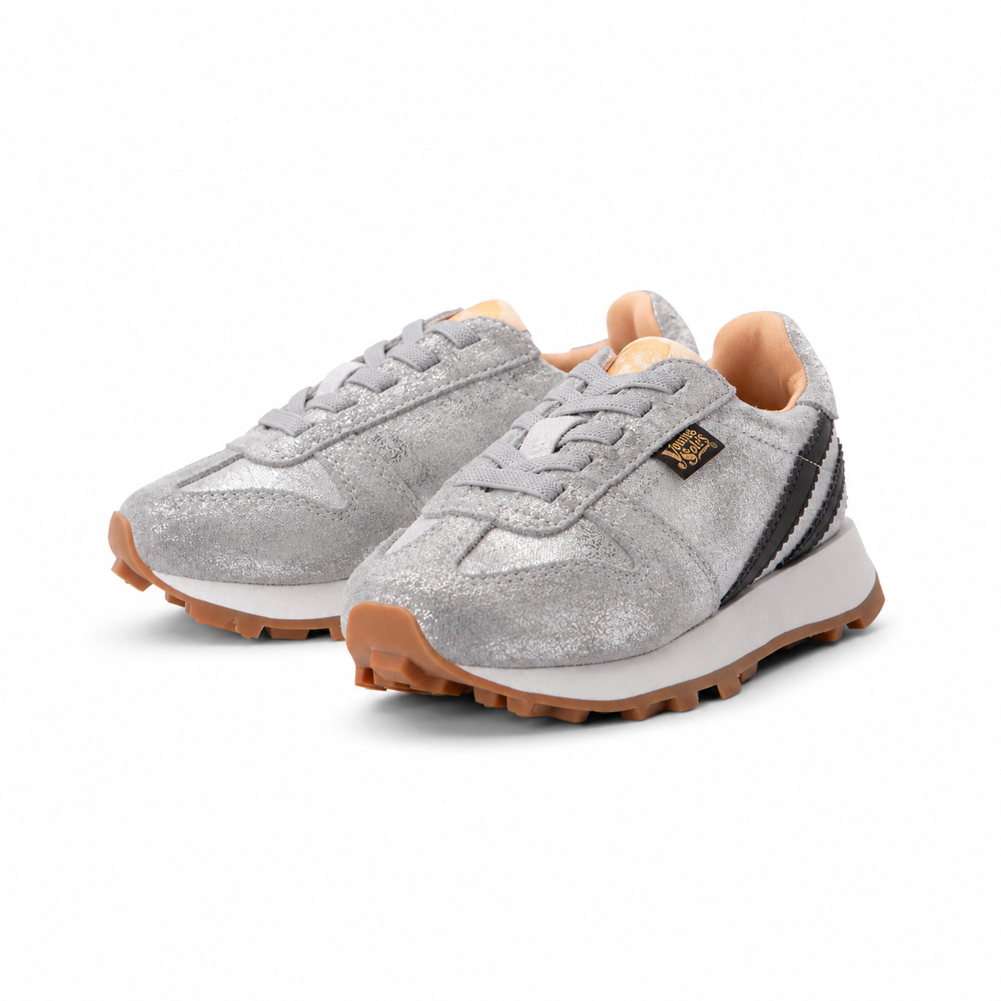 Keegan Kids Retro Runner Trainer - Silver Textile & Suede