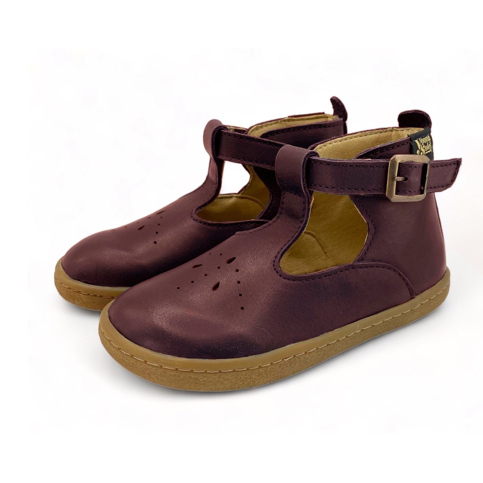 Lark Kids T-Bar Barefoot Shoe Berry Leather