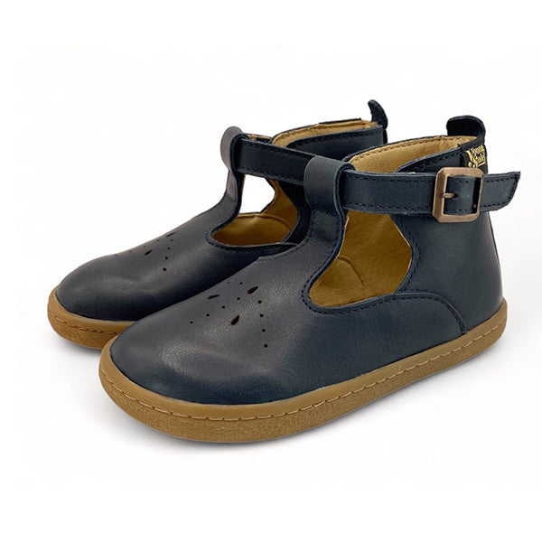 Lark Kinder T-Bar Barfußschuh Marineblau Leder