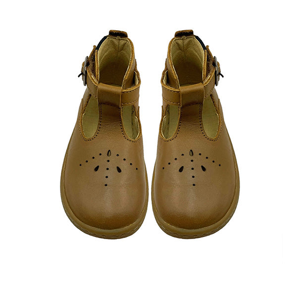 Lark Kids T-Bar Barefoot Shoe Tan Leather