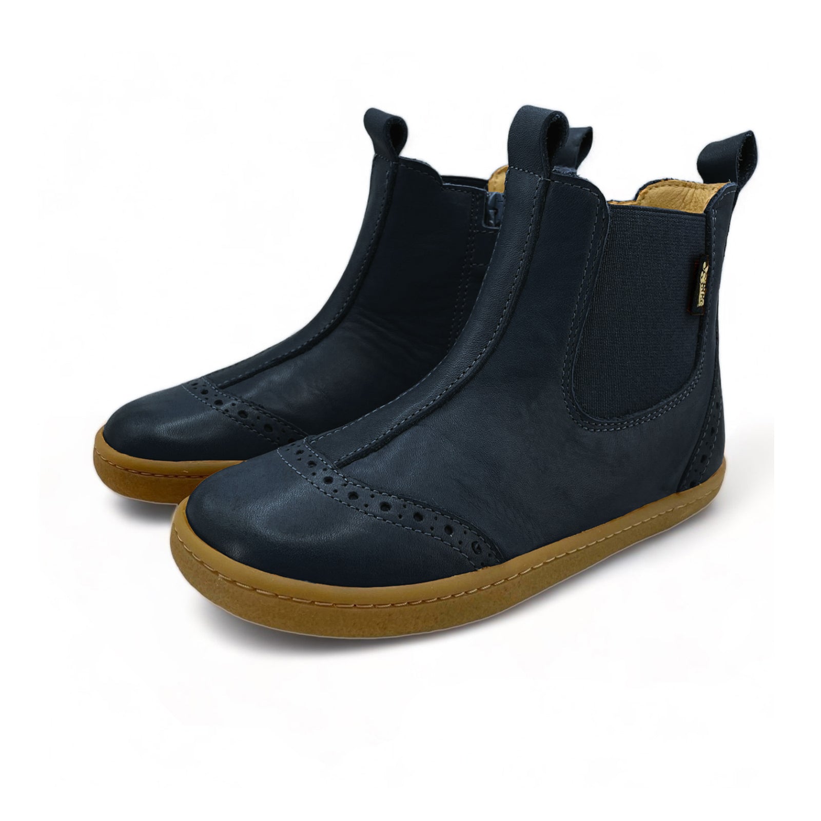 Bottines Chelsea pieds nus Logan pour enfants en cuir noir