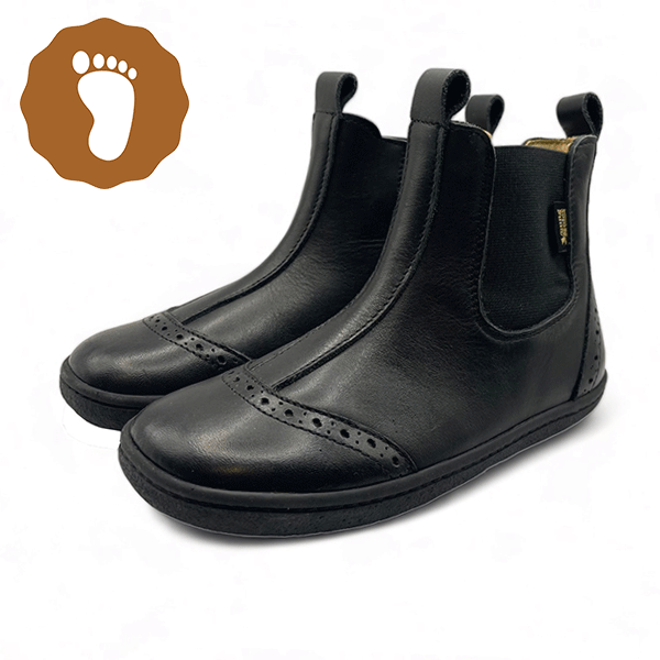 Logan Kids Barefoot Chelsea Boot Black Leather Young Soles London