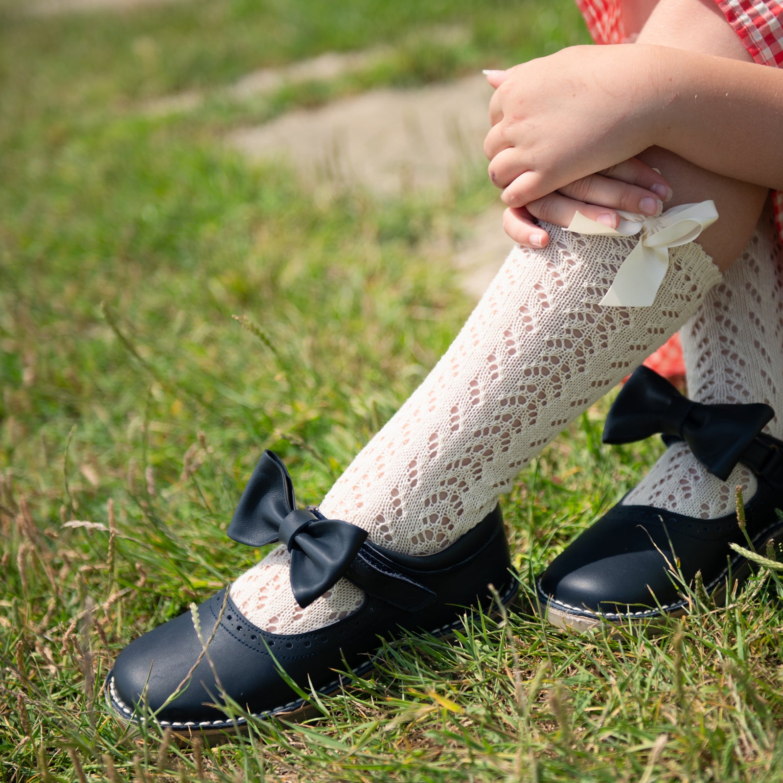 Chaussures Mary Jane Martha Bow pour enfants en cuir bleu marine