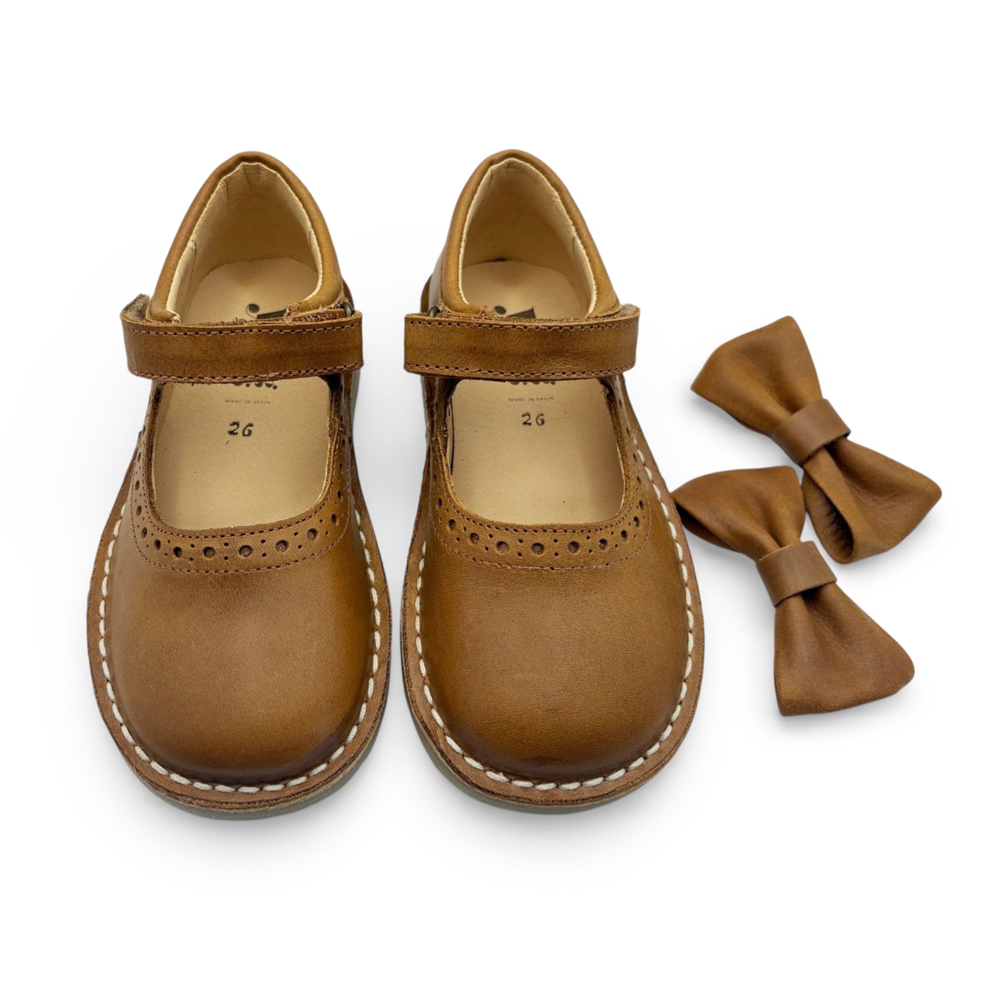Martha Bow Mary Jane Kids Shoe Tan Leather