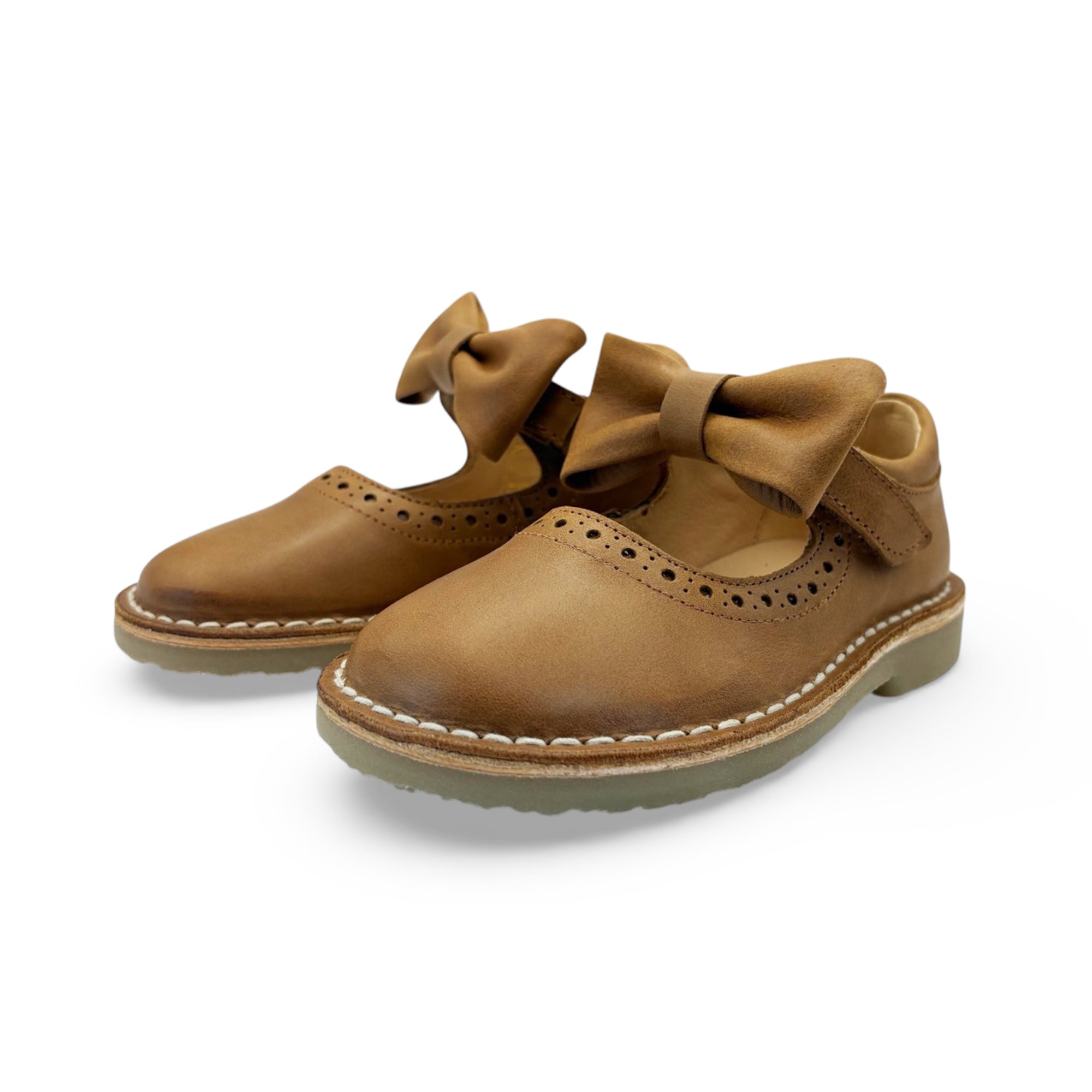 Martha Bow Mary Jane Kids Shoe Tan Leather