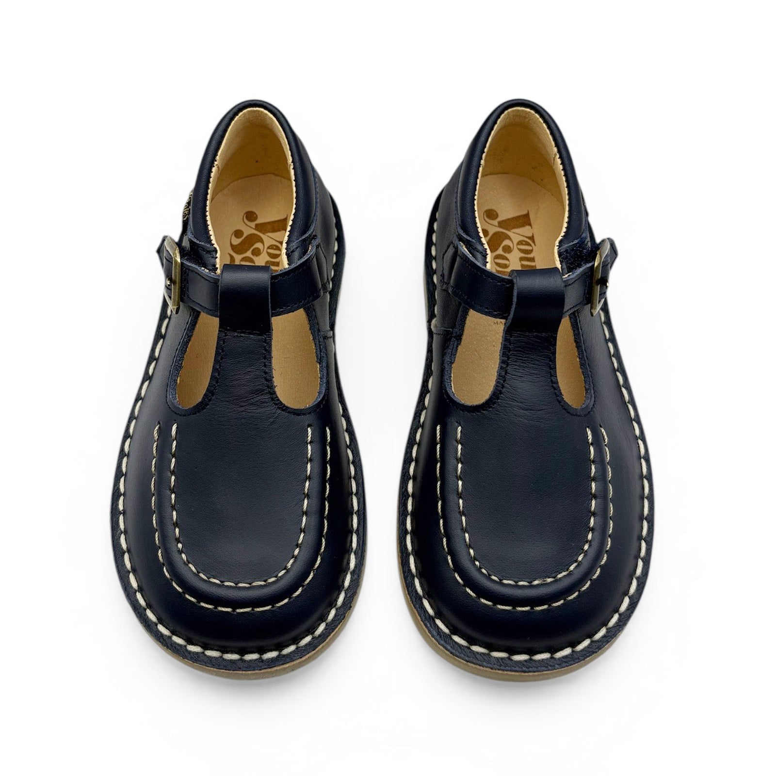 Chaussures Parker T-Bar pour enfants en cuir bleu marine