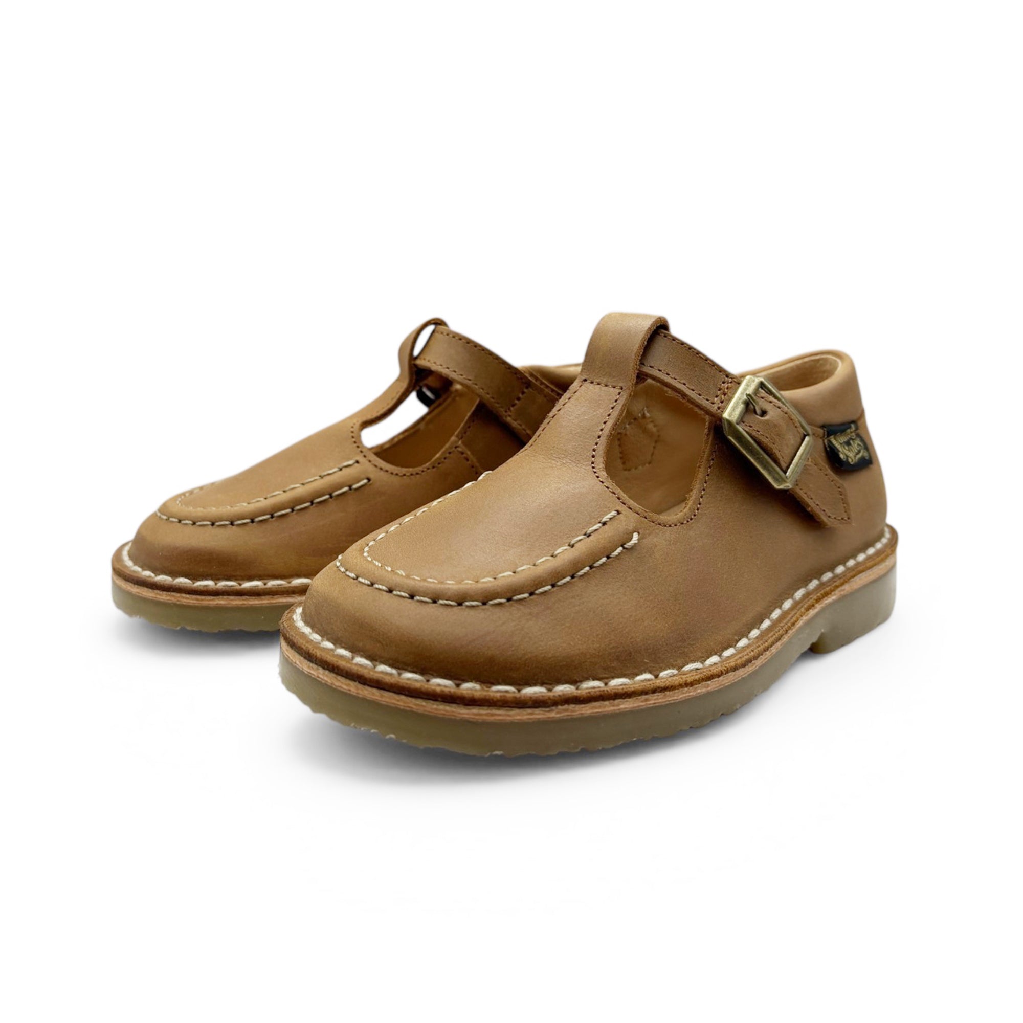 Parker T-Bar Kinderschuh Hellbraunes poliertes Leder