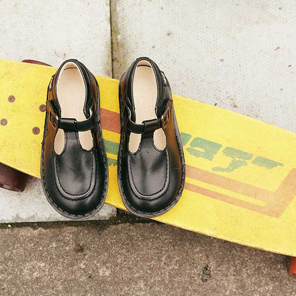 Parker T-Bar Kids Shoe Black Leather