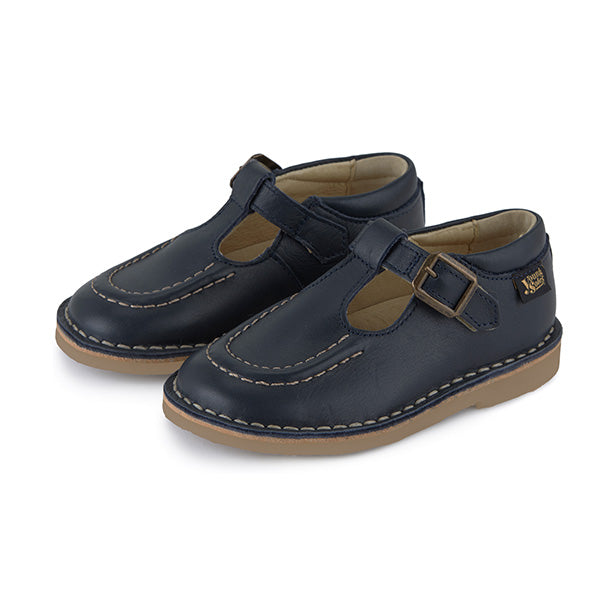 Parker T-Bar Kids Shoe Navy Leather