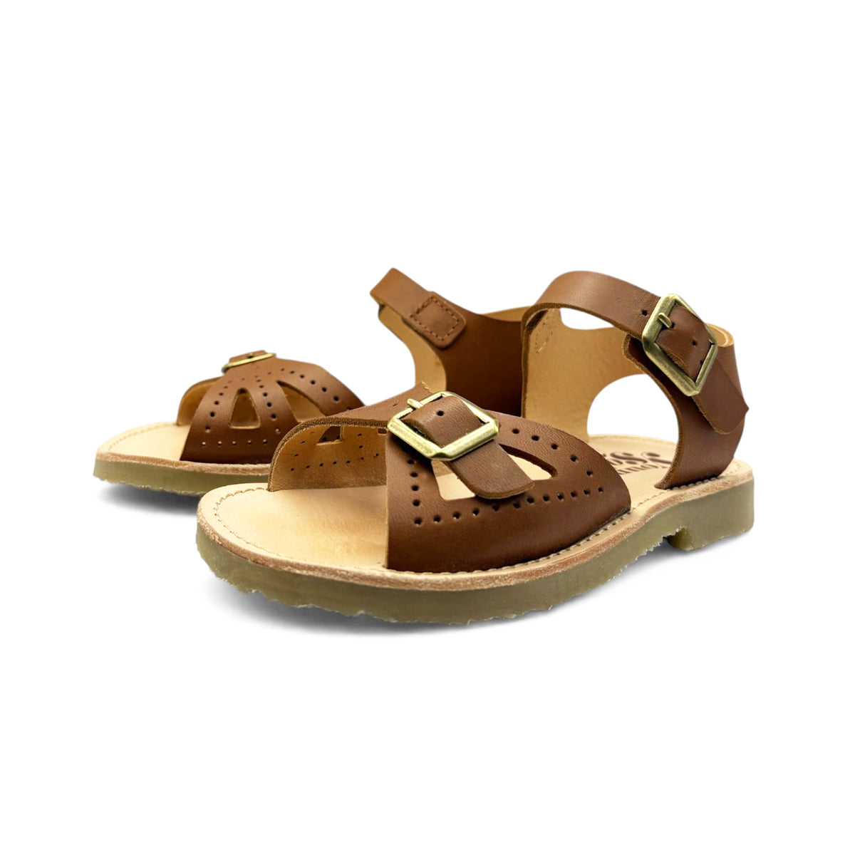 Pearl Double Buckle Sandal – Chestnut Brown Leather