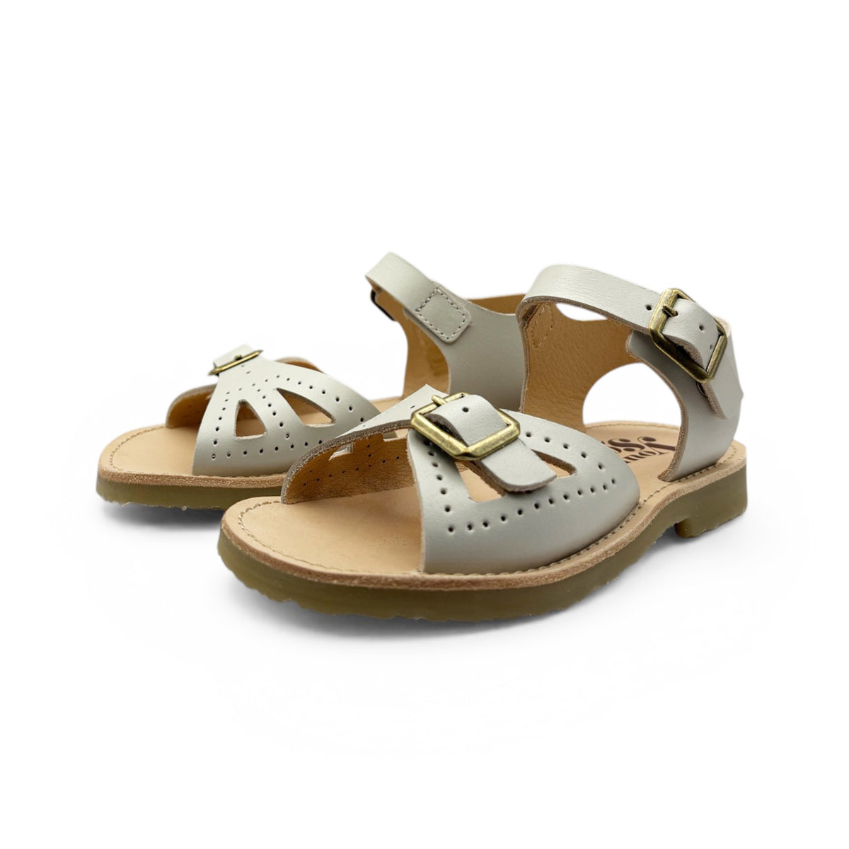 Pearl Double Buckle Sandal – Vanilla Leather