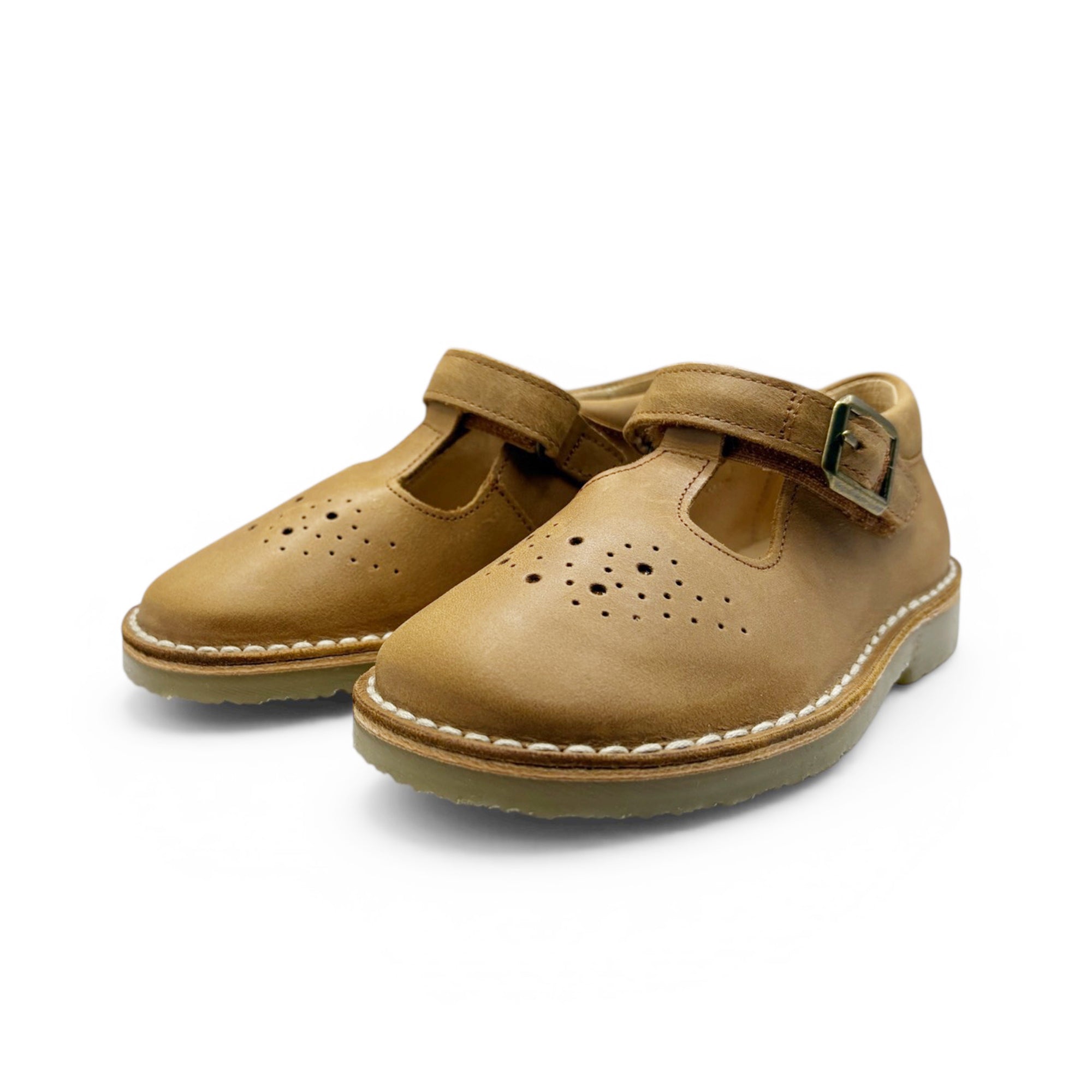 Chaussure Penny T-Bar pour enfant en cuir bruni tan