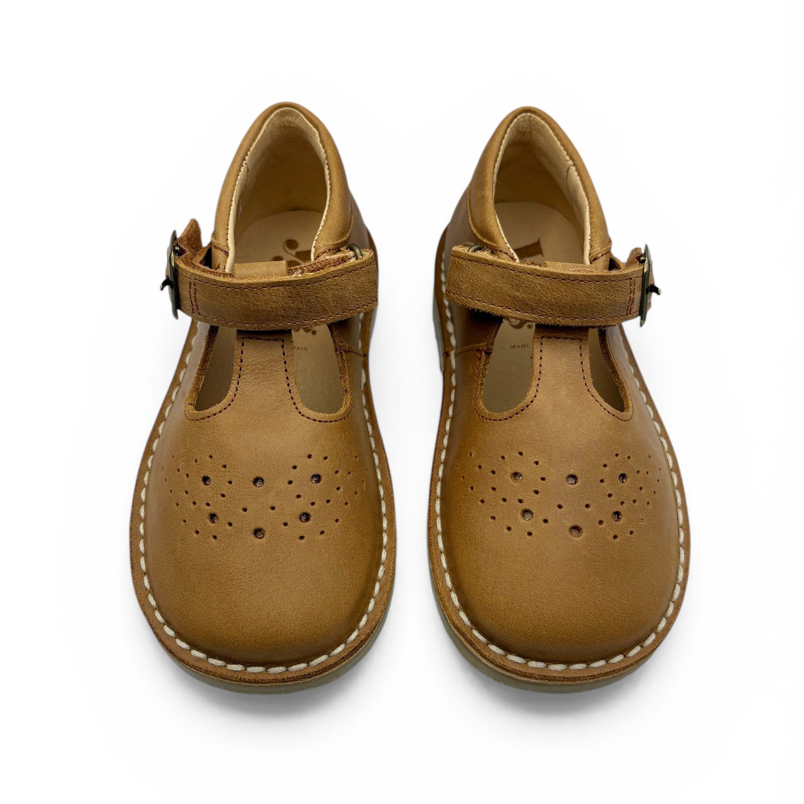 Chaussure Penny T-Bar pour enfant en cuir bruni tan