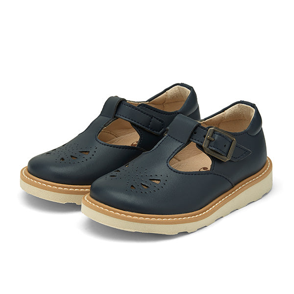 Chaussures Rosie Vegan T-Bar pour enfants en cuir synthétique bleu marine