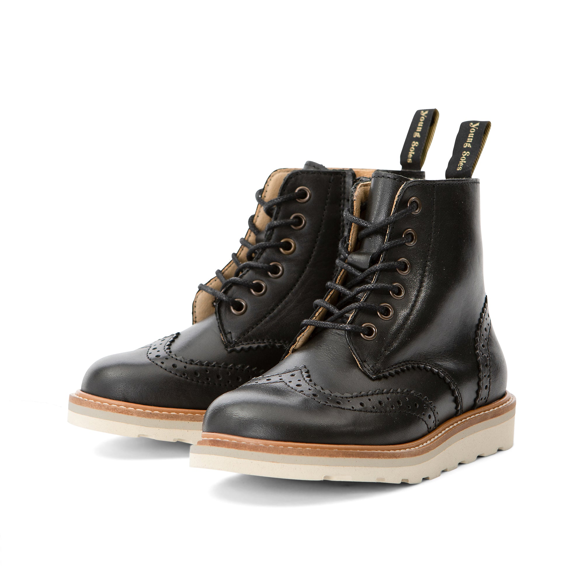 Sidney Brogue Kinderstiefel aus schwarzem Leder