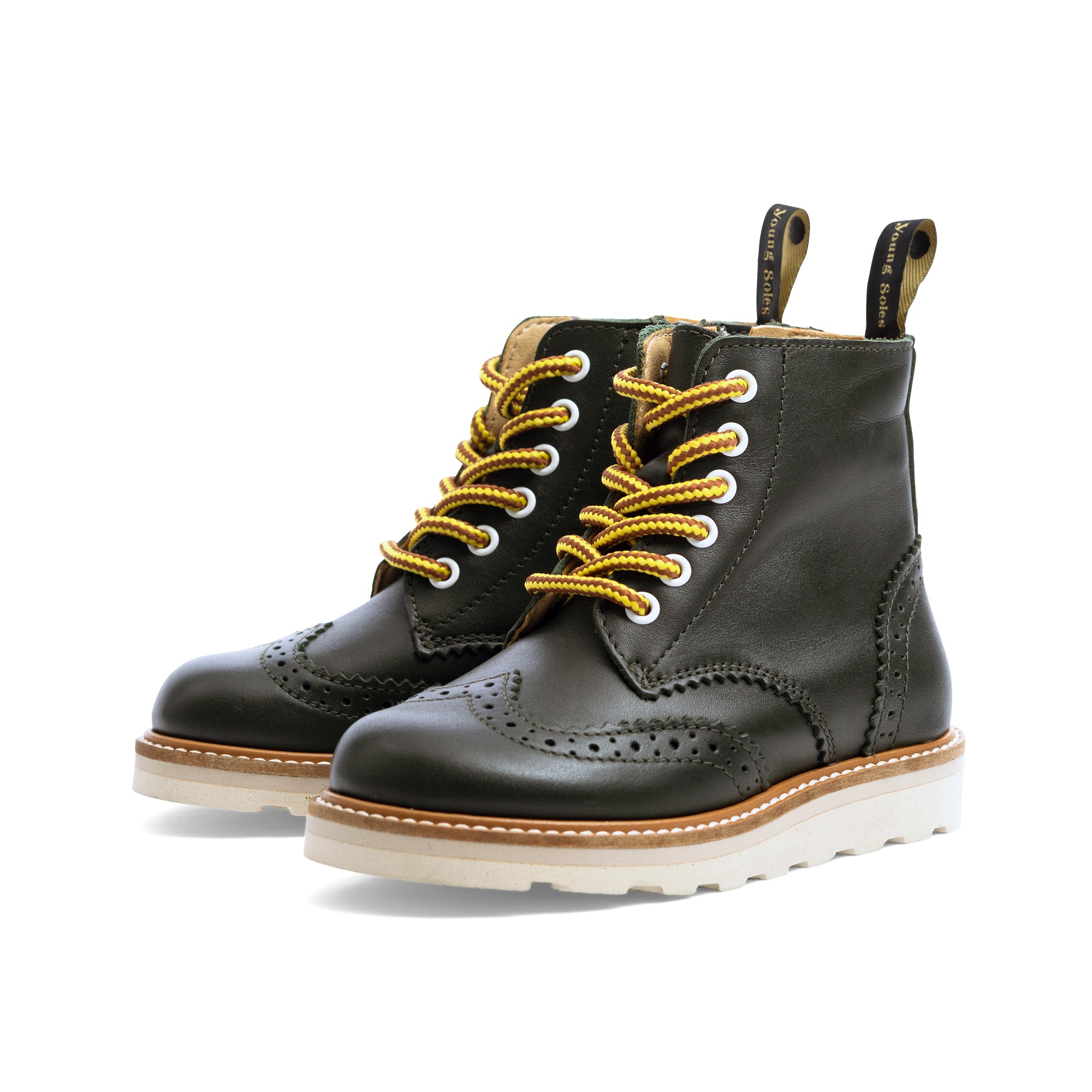Bottes Sidney Brogue pour enfants en cuir vert chasseur