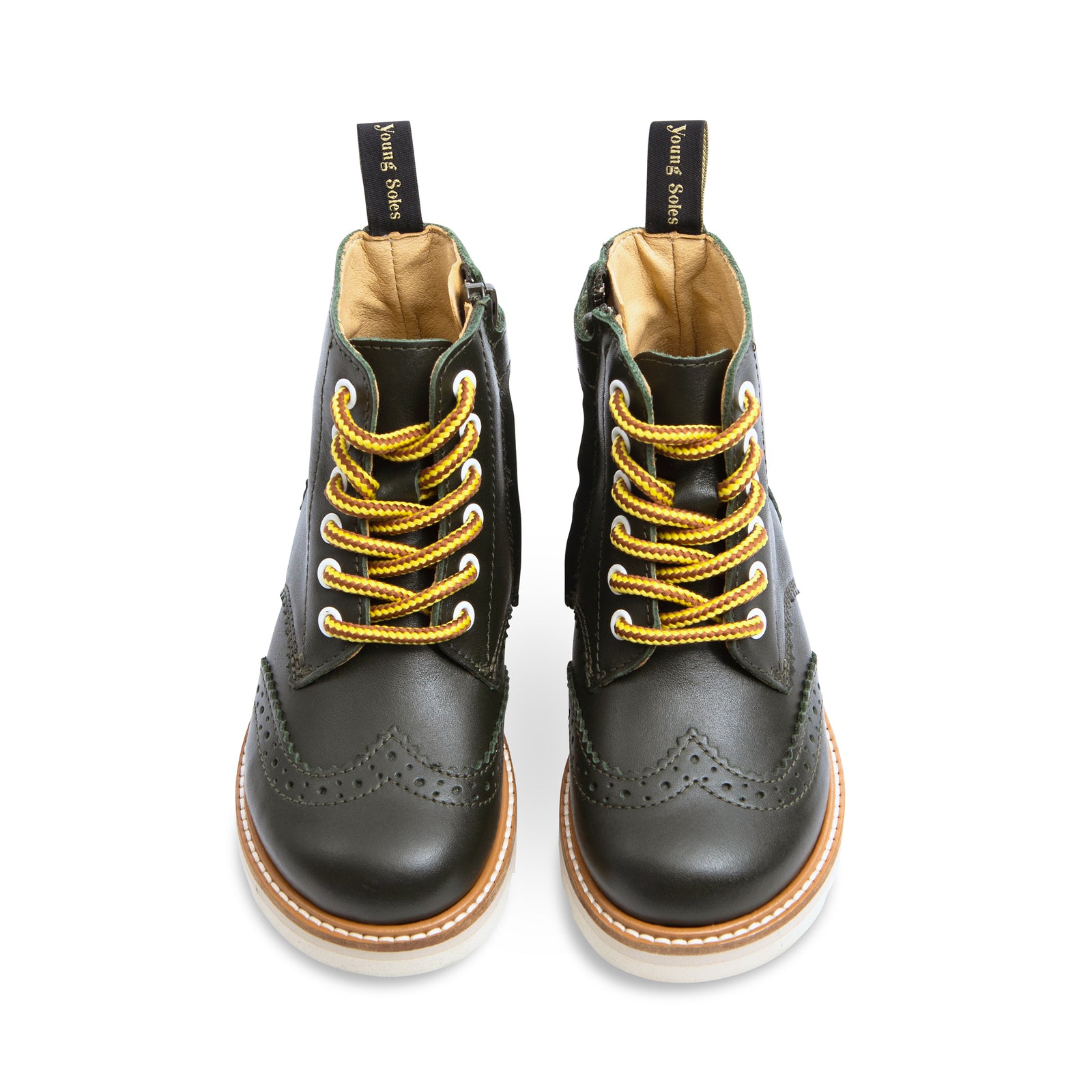 Bottes Sidney Brogue pour enfants en cuir vert chasseur