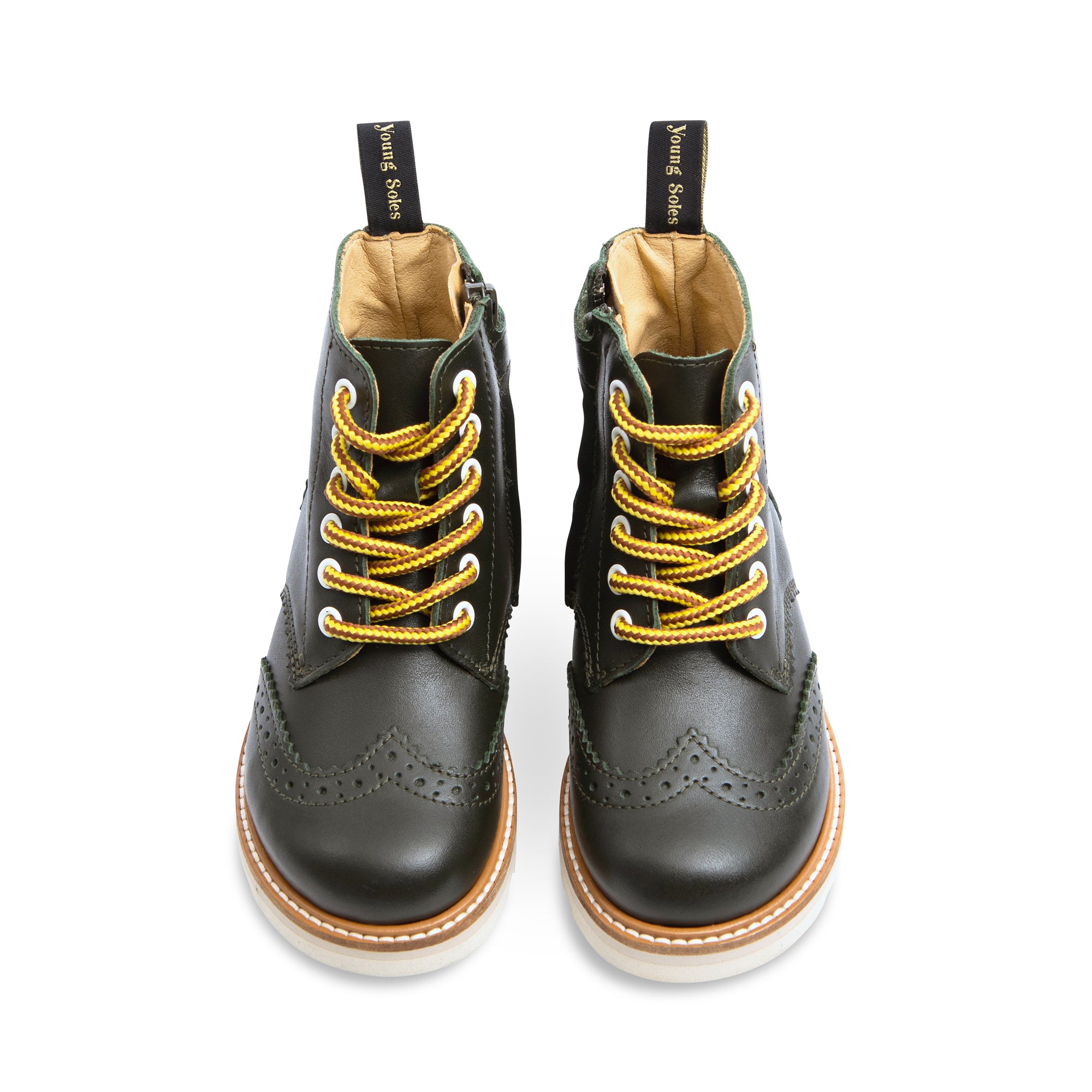 Bottes Sidney Brogue pour enfants en cuir vert chasseur