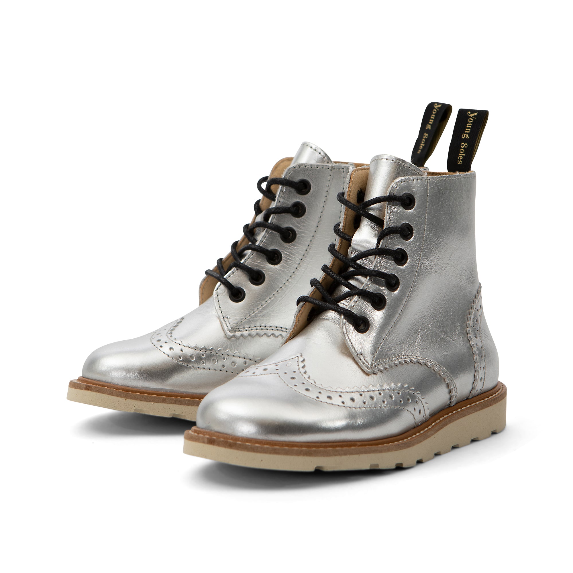 Sidney Brogue Kids Boot Silver Leather