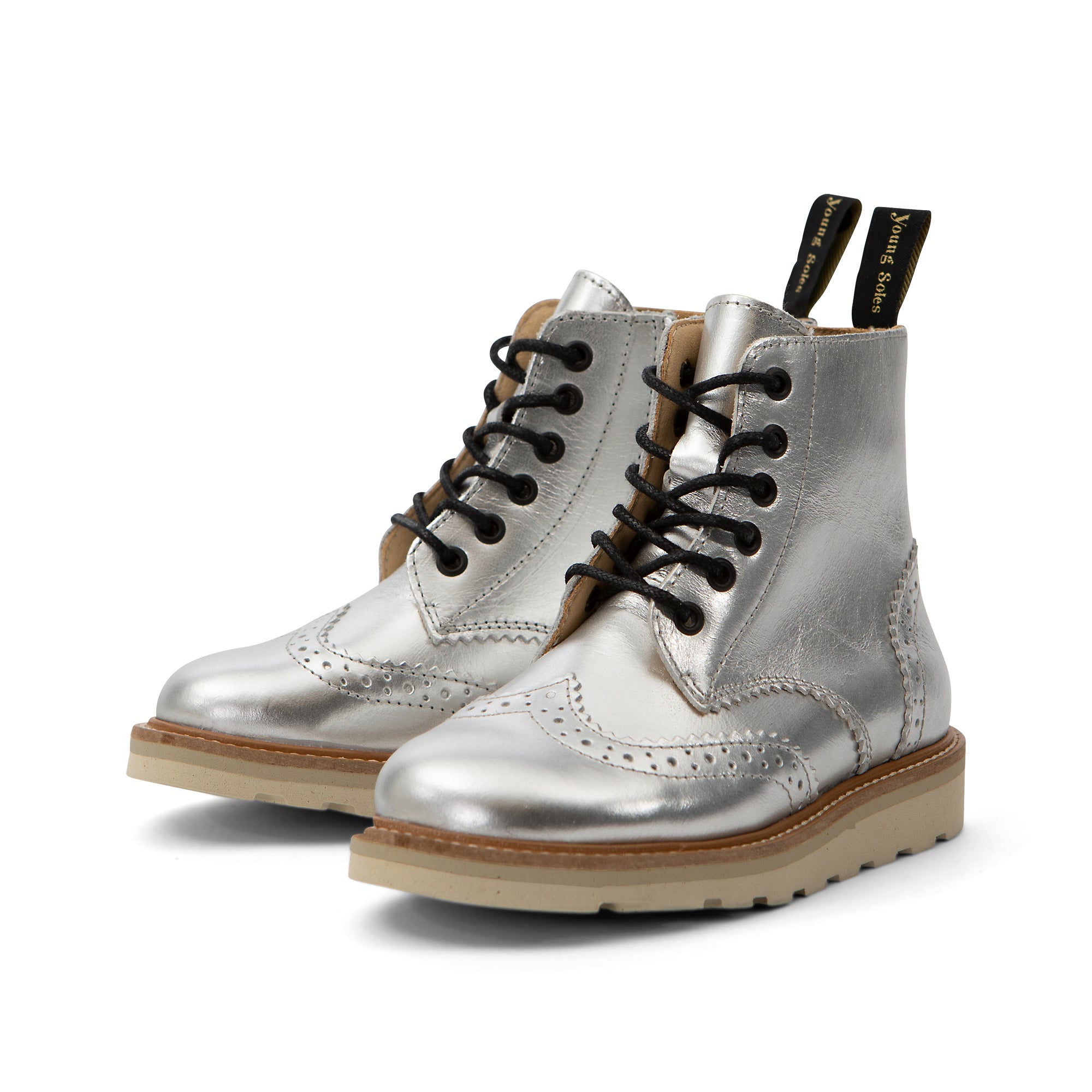 Sidney Brogue Kids Boot Silver Leather