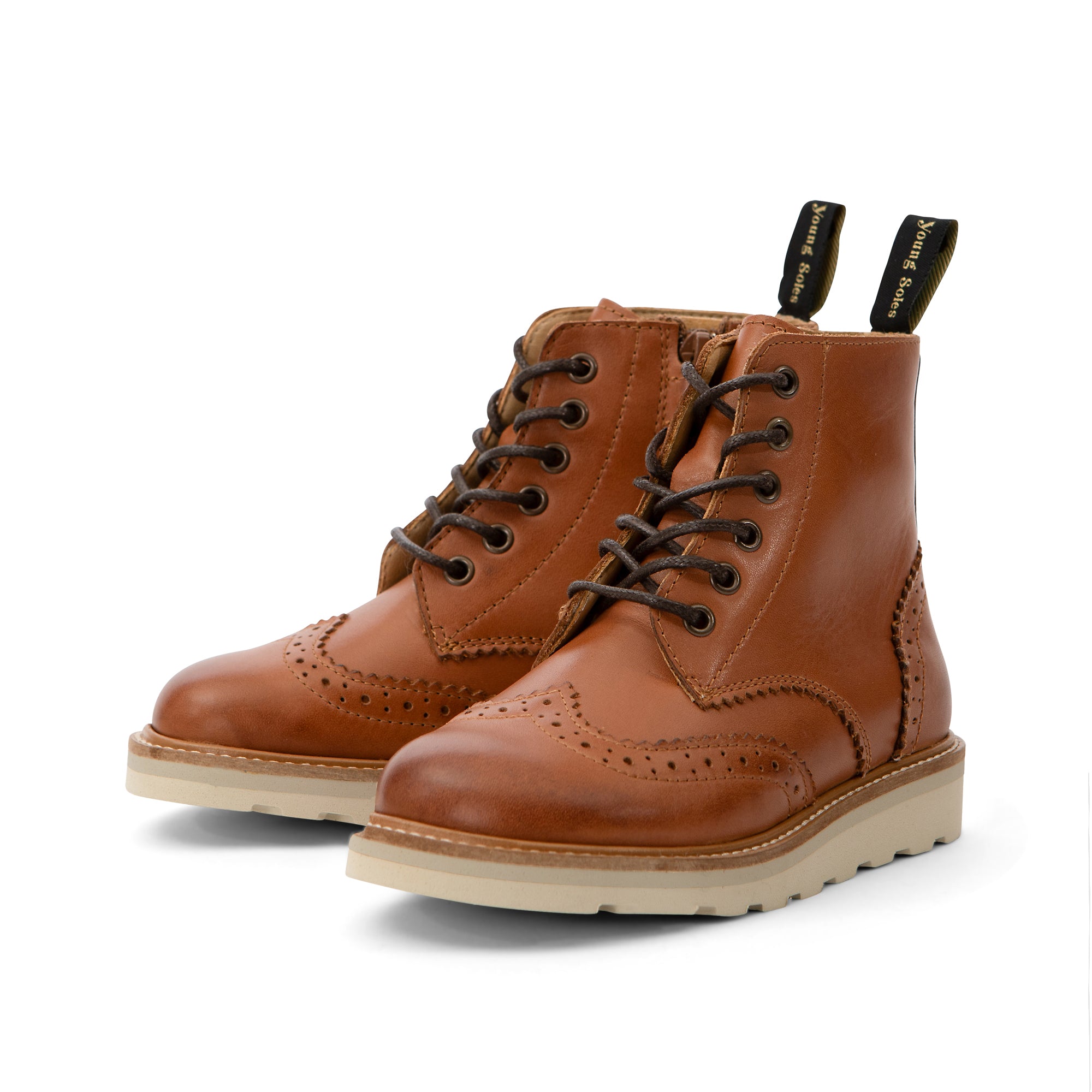 Sidney Brogue Kids Boot Tan Burnished Leather