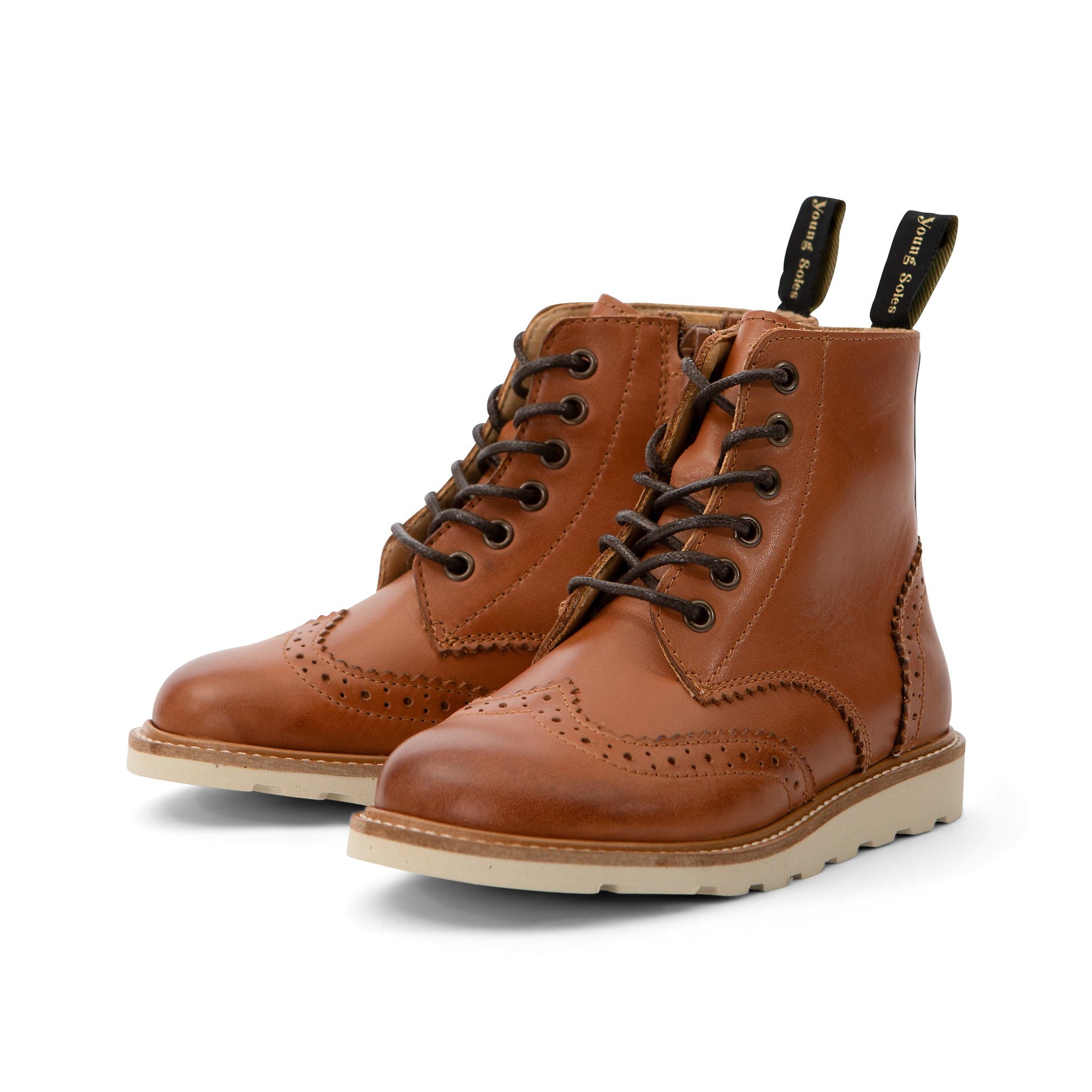 Sidney Brogue Kids Boot Tan Burnished Leather