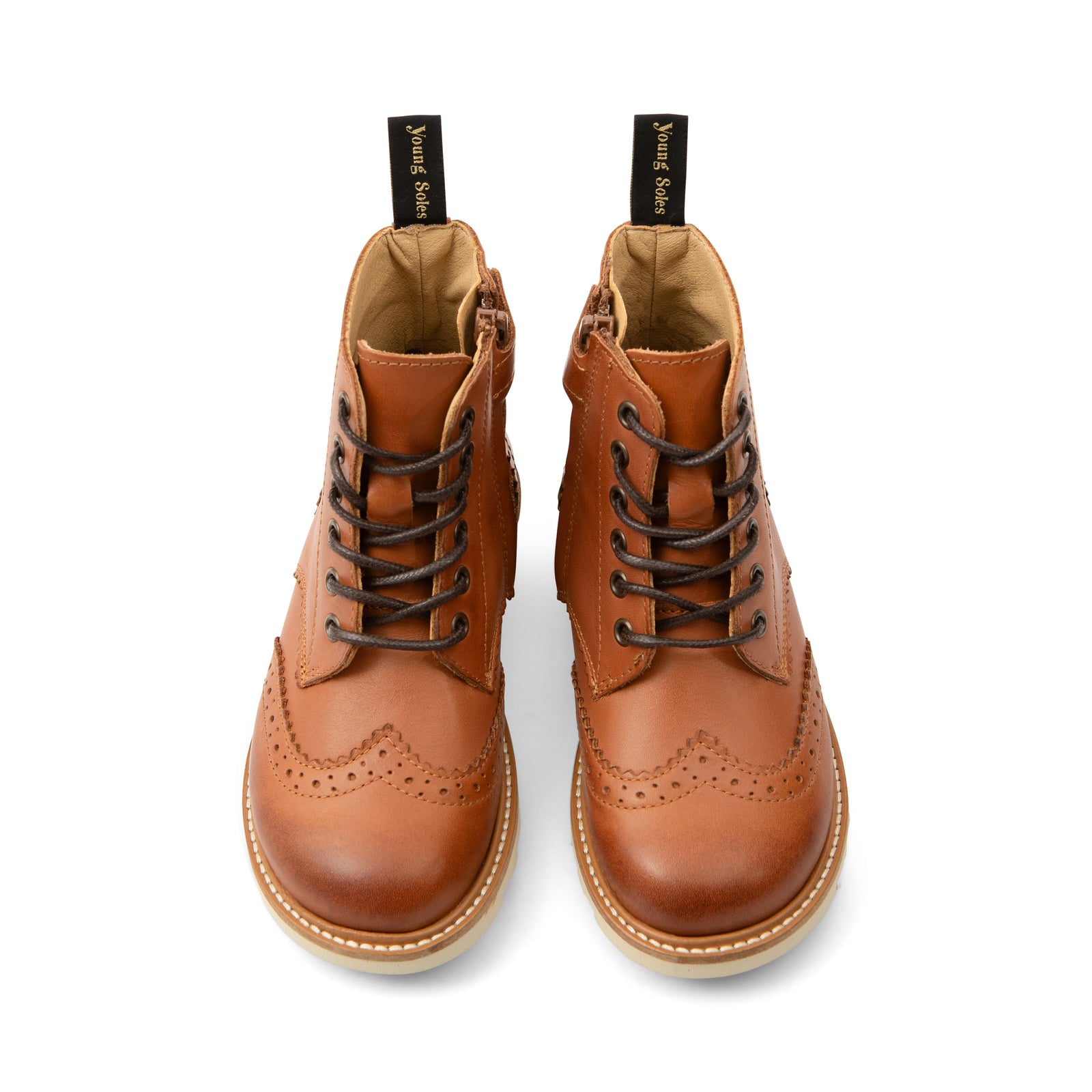 Sidney Brogue Kids Boot Tan Burnished Leather