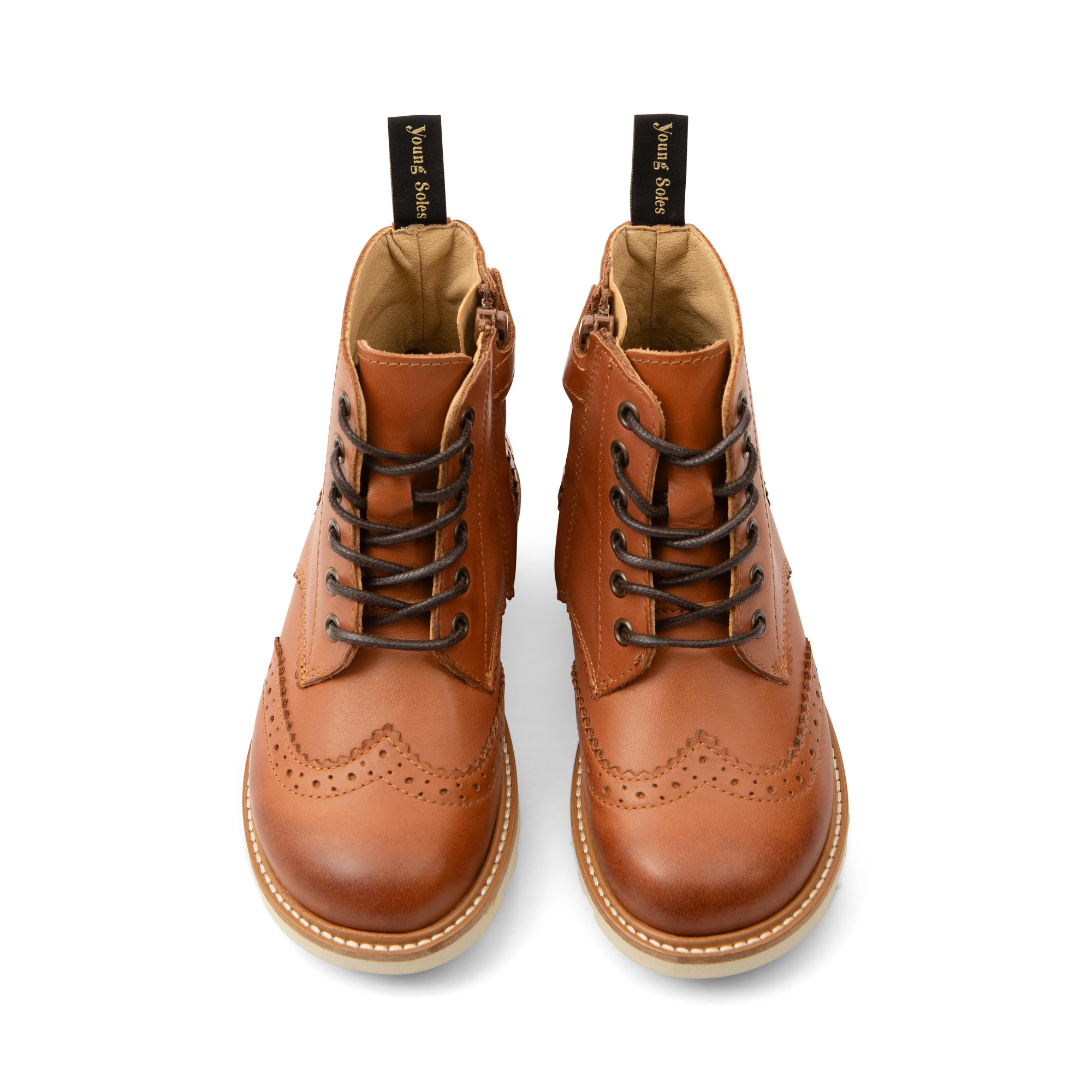 Sidney Brogue Kids Boot Tan Burnished Leather