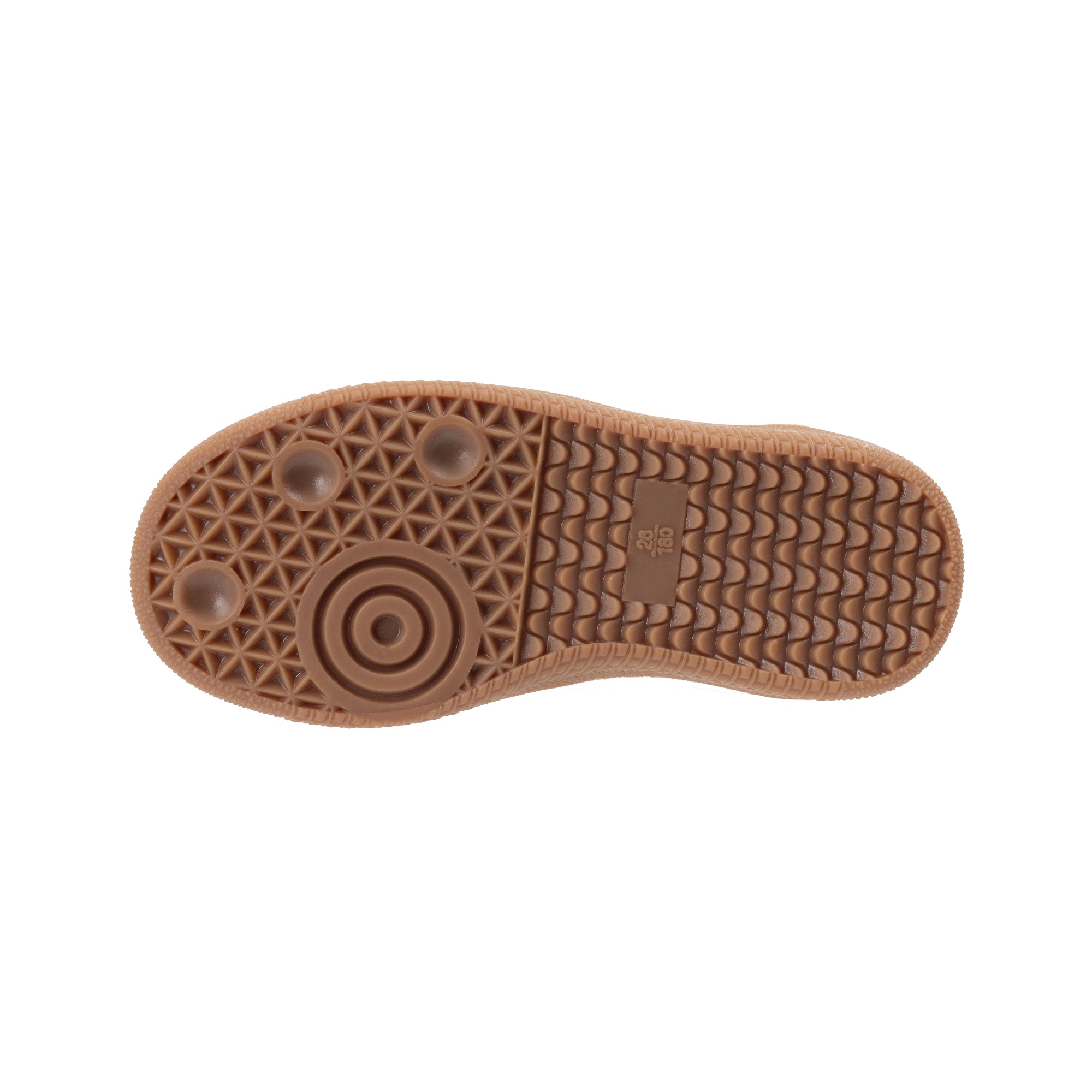 Brown sneaker cup sole with textured pattern on a white background