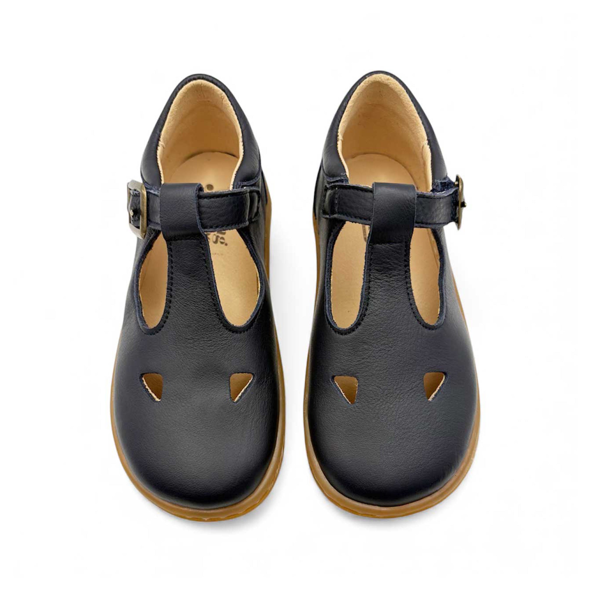 Chaussures pieds nus Darcey T-Bar pour enfants en cuir bleu marine