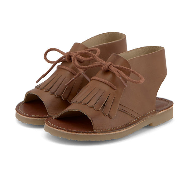 Agnes Kilted Kids Sandal Tan Burnished Leather