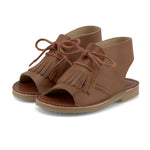 Agnes Kilted Kids Sandal Tan Burnished Leather