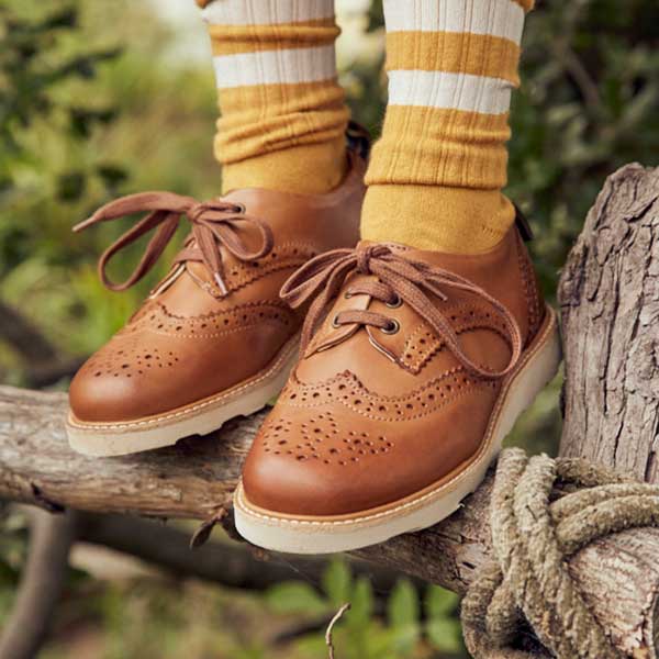 Brando Brogue Kids Shoe Tan Burnished Leather