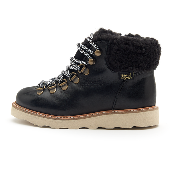Eddie Fur Ankle-High Hiking Kids Boot Black Leather
