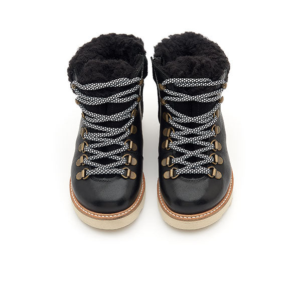 Eddie Wool Ankle-High Hiking Kids Boot Black Leather